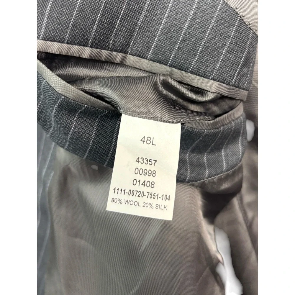 Jos A Bank 48L 43x32 Gray Stripe 2pc Pant Suit Signature Collection Silk Wool